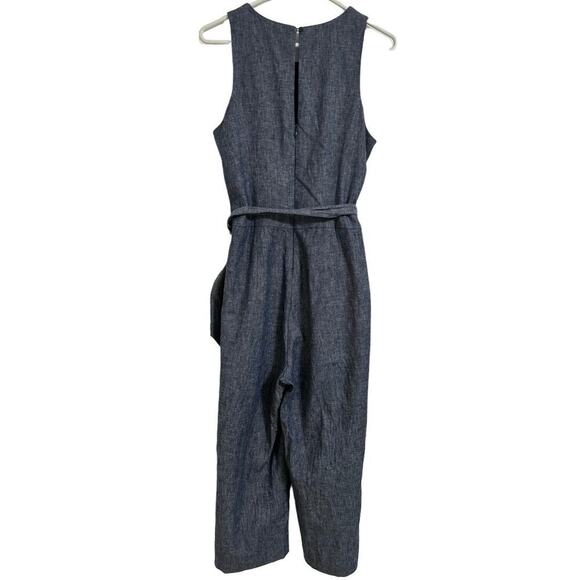 Banana Republic Women Chambray Blue Linen Blend Tie Waist Jumpsuit, Size 4 - Picture 5 of 11